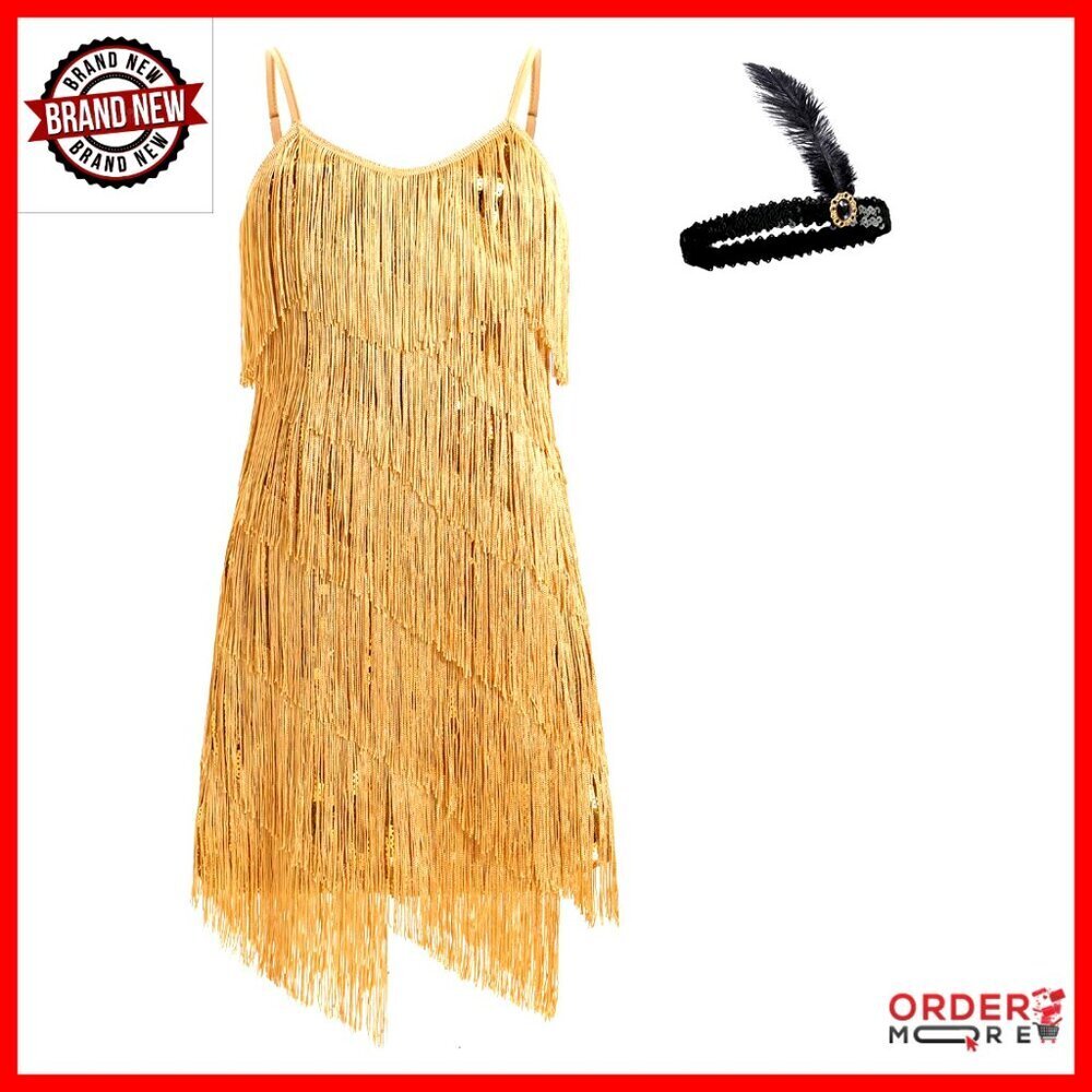 Girls Sequin Fringe Flapper Dance Dress with Feather Headband